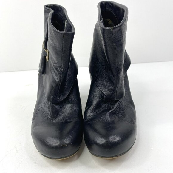 Fly London Boots Women Size 8 Black Leather Fold Over Ankle Booties Heels Shoes - Picture 2 of 7